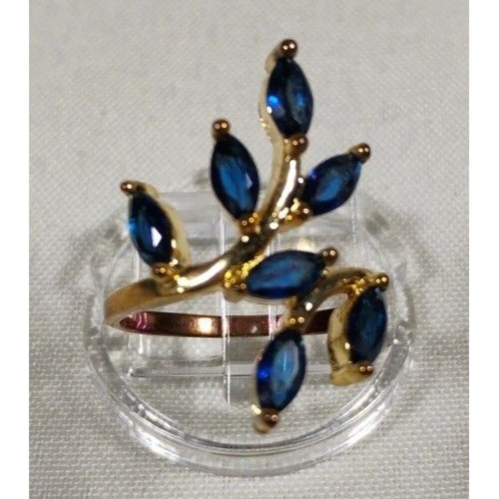 Blue CZ Ring Branch & Leaf Design Marquis Cut CZ Stones 18k Gold-plated Size 6.7